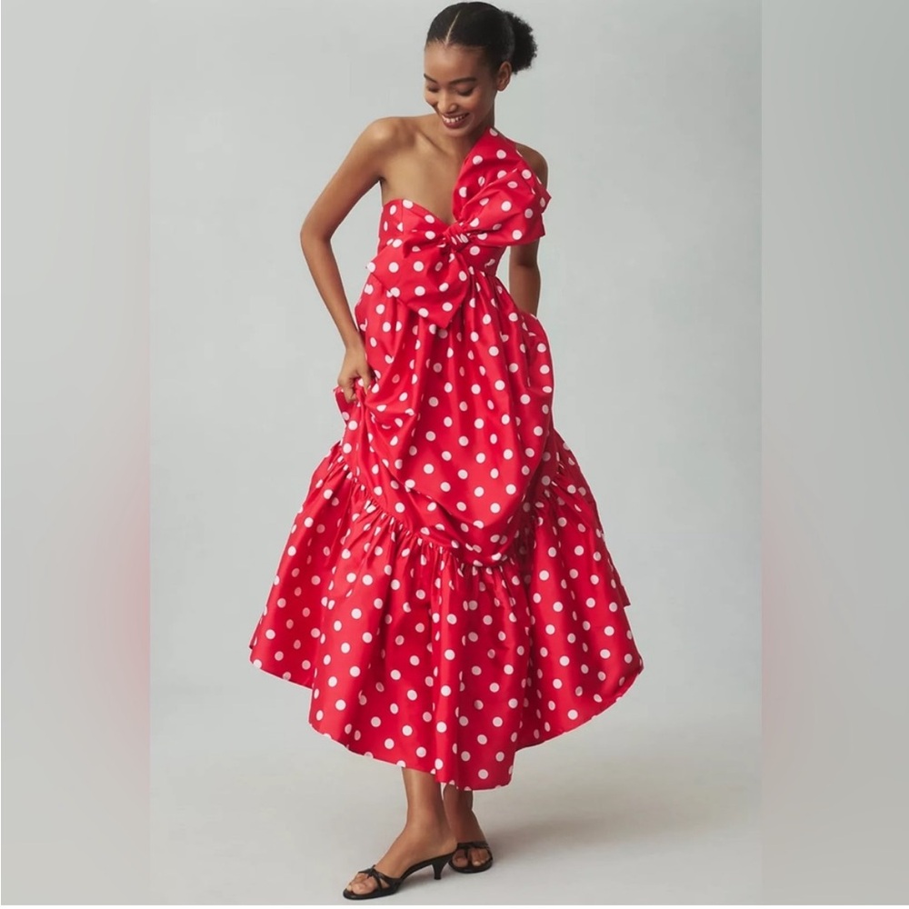 Anthropologie Red Polka Dot Midi Dress